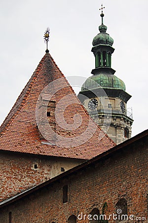 Fragment of old part of medieval city Lviv