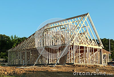 Frame Of A Suburban Home Under Construction