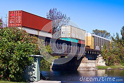 Freight train on a bridge