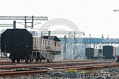 Freight train carriages on railway