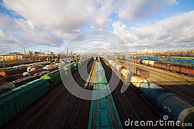 Freight train with color cargo containers