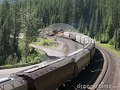 Freight train crossing the mountains