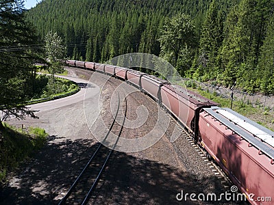 Freight train crossing the mountains