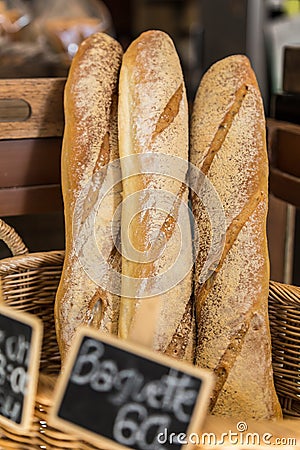 French baguette bread in baskets