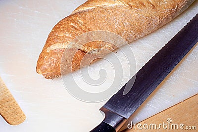 French baguette and knife