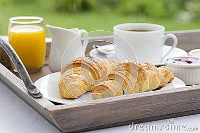 French breakfast with croissants,coffee and orange juice