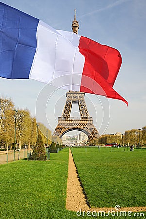French flag cover Eiffel Tower, Paris