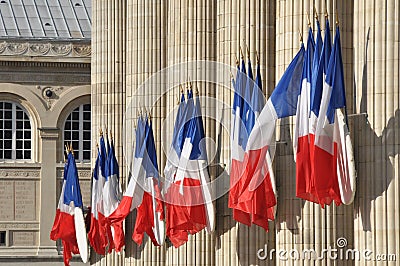 French flags in front of Pantheon