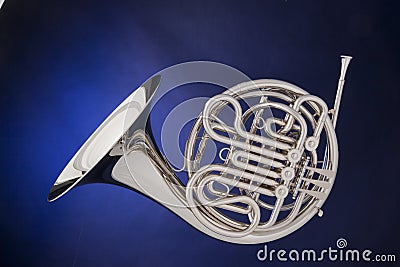 French Horn Silver Isolated On Blue