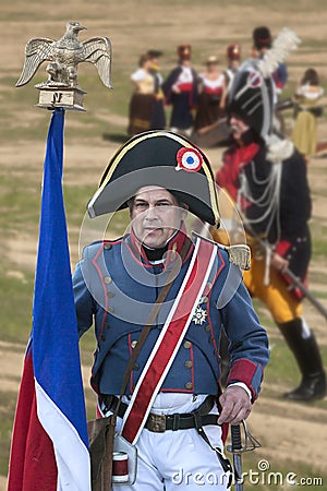 French soldier with the French flag during Representation of the Battle of Bailen