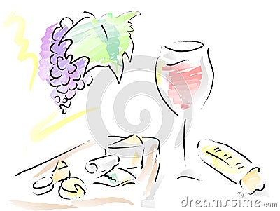 French wine, cheese plate and french bread