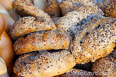 Fresh bread buns and home baked cakes at the country market