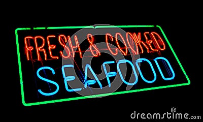 Fresh and Cooked Seafood Old Neon Light Store Sign