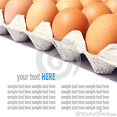 Fresh eggs in the package isolated on white