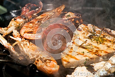 Fresh fish cooked in a grill.