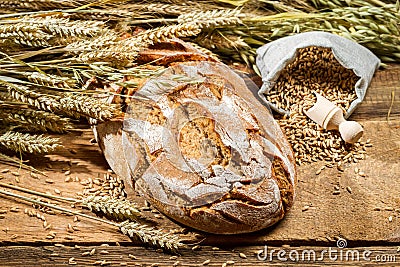 Freshly baked bread with cereal grains
