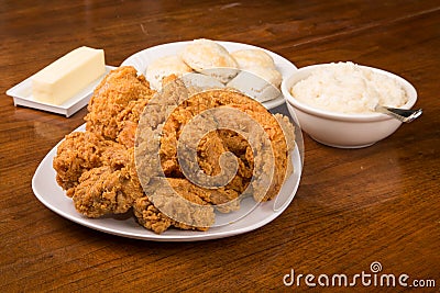 Fried Chicken with Biscuits and Mashed Potatoes
