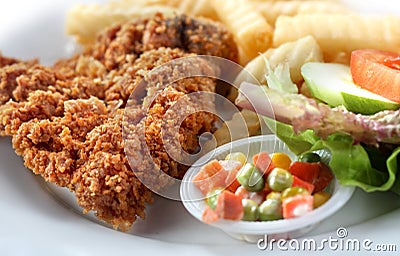 Fried Chicken chop and chips with salad