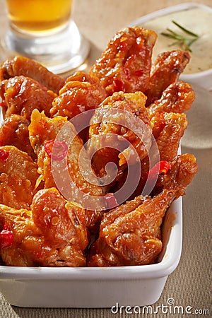 Fried chicken wings with sweet chili sauce