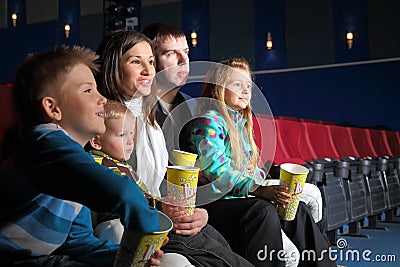 Friendly family with interest watching a movie