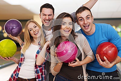 Friends at bowling alley