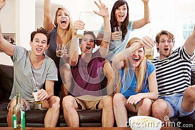 Friends Watching Sport Celebrating Goal