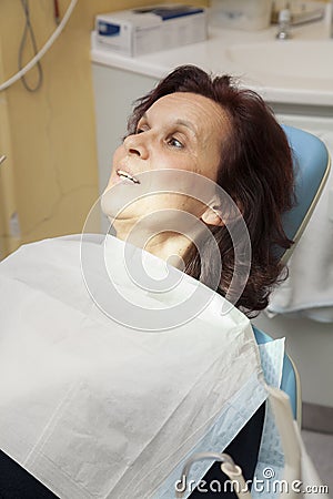 Frightened woman at dentist