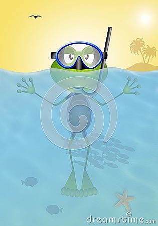 Frog with diving mask in the sea