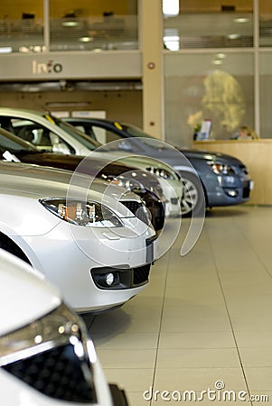 Front of cars in showroom