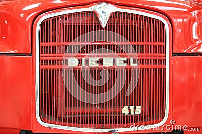 Front of old red Diesel truck