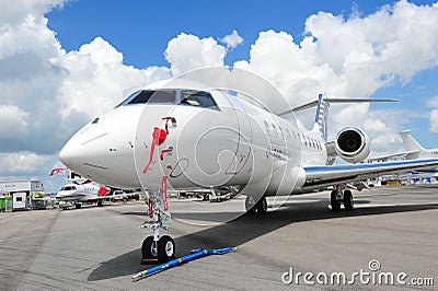 Front of a Qatar Executive Bombardier Global 5000 business jet at Singapore Airshow 2012