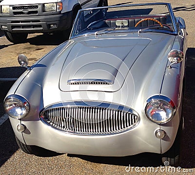 Front View Of A Classic Antique Grey Austin Healey