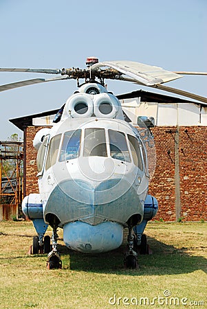 Front view of old helicopter