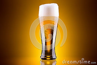 Frosty glass of light beer