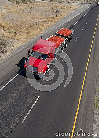 Red Semi Truck Fruit Hauler Highway Food Transport