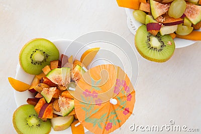 Fruit salad in the white plate
