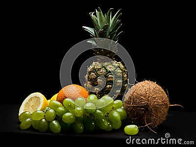 Fruits on black background isolated in studio