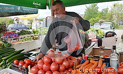 Fruits and vegetables seller on a market