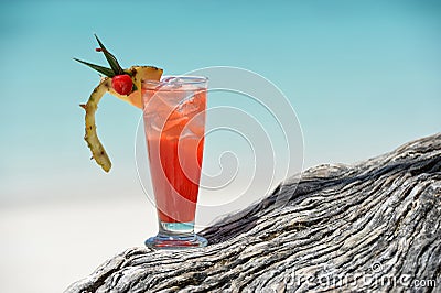 Fruity mocktail drink on beach