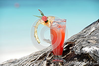 Fruity mocktail drink on beach