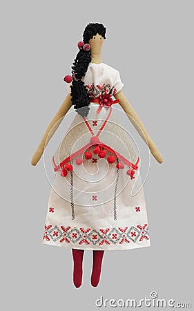 FS-Handmade isolated doll girl in Ukrainian folk style dress