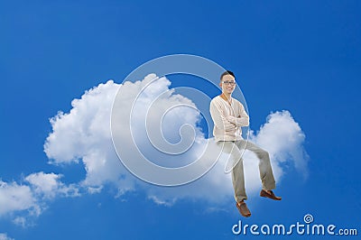 Full body Asian man sitting cloud