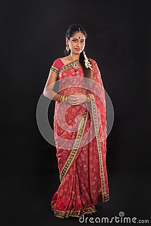 Full body traditional Indian girl in sari