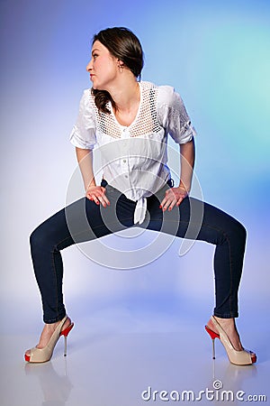 Full body woman in casual clothes relaxed pose