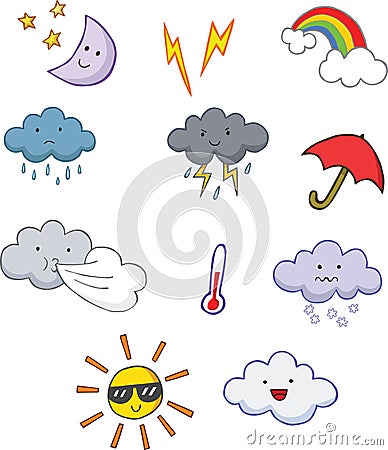 Fun cute cartoon weather symbols