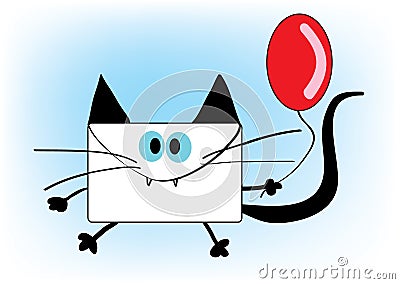 Funny envelope cat with red balloon