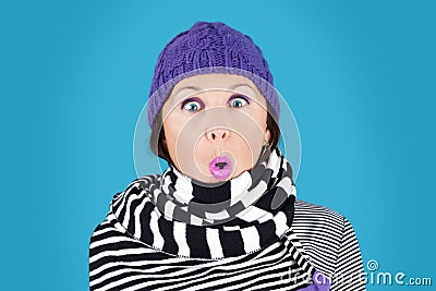 Funny face winter woman
