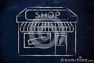 Funny illustration of small corner shop