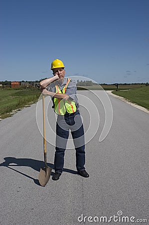 Funny Lazy Worker, Shovel Leaner on Job