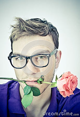 Funny man with flower